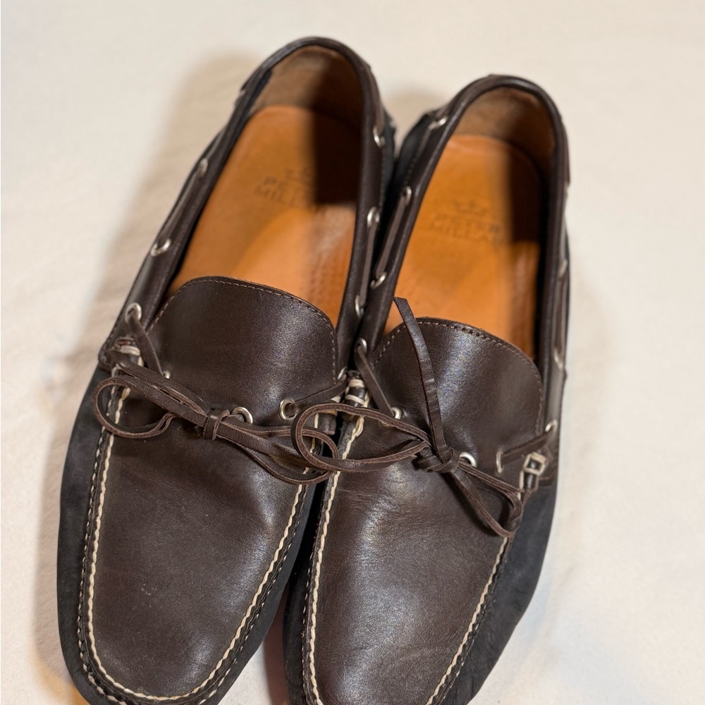 Peter Millar Driving Loafers‎ Navy & Brown Moccasin 9.5 Suede and Leather Preppy